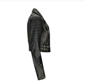 Veste de motard décontractée pour homme en cuir de vachette véritable, col montant, fermeture éclair croisée, coupe ajustée, style classique, pour l'hiver, OEM ODM - Product Image 2