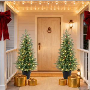 2 Alberi di Natale LED da 120 cm con Timer, 15 Grappoli di Bacche Rosse, Facile Montaggio, Realistici, in PET PVC, per Esterni, Personalizzabili - Product Image 3