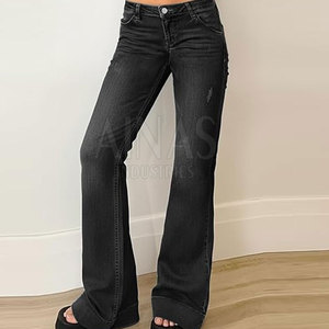 Trendy <b>Women</b> Casual Flared <b>Jeans</b> 100% Cotton Featuring Elegant Wide Leg Silhouette Comfortable Fit Travel Daily Lifestyle - Product Image 3