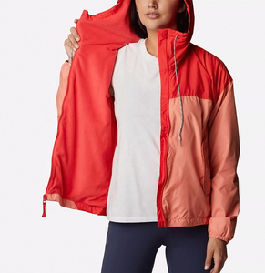 Chaqueta Cortavientos Deportiva Ligera para Mujer, Manga Larga, con Capucha y Cremallera, Ropa Exterior Informal, Color Rojo Coral, Cuello Desmontable en Contraste - Product Image 5