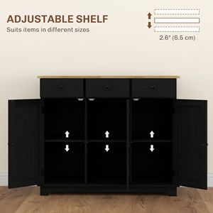 Mobiletto da Cucina Nero con 3 Cassetti e Ante Regolabili, Piano in Legno, Credenza per Bar o Angolo Caffè - Product Image 5