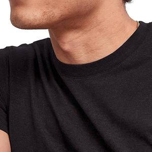 T-shirt en coton noir à manches courtes et col rond pour homme, coupe ajustée, décontracté, jersey basique, couleur unie, respirant, tricoté - Product Image 2