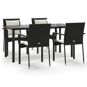 Juego de comedor de jardín de 5 piezas de ratán sintético negro y blanco crema, muebles de patio - Product Image 2