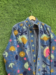 Vintage Style Suzani Jacket Embroidered <b>Velvet</b> Bomber Jacket Handmade Chic Ethnic Eco-Friendly Plus Size Floral Pattern <b>Coat</b> - Product Image 1