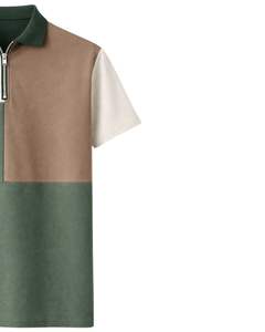 Camiseta Polo de Manga Corta para Hombre, Personalizada, con Cierre de Cremallera, Color Verde Beige, Estilo Casual, Fabricante Personalizado, OEM, Venta al Por Mayor - Product Image 3