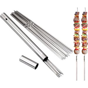 Brochettes plates en acier inoxydable 304 de 33,5 cm, anti-rouille, grande capacité, avec tube de rangement métallique anti-rotation, 20/40 pièces, accessoires de barbecue - Product Image 1