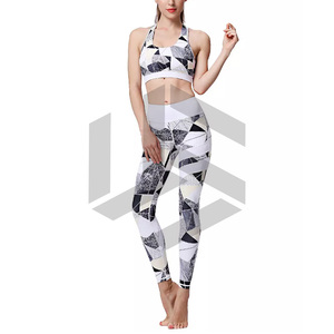 Custom Solid Lightweight Breathable Workout Yoga <b>Leggings</b> & Sports Bra Set <b>Seamless</b> Front Logo Women - Product Image 5