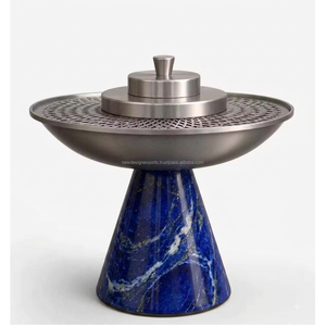 Quemador de Incienso Árabe de Metal al por Mayor, Elegante Pedestal de Mármol Azul, Incensario para el Hogar, Soporte para Aromaterapia - Product Image 1