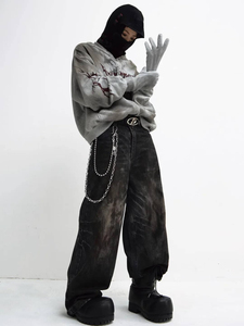 Oversized <b>Gothic</b> Vintage Hoodie Full Face Cover Sun Fade Sulphur Acid Washed Fleece Custom Print Casual Knitted Mask <b>Jacket</b> - Product Image 5