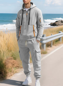 Ensemble de survêtement OEM pour homme, sweat à capuche zippé doublé polaire et pantalon cargo multi-poches, chaud, décontracté, pour automne-hiver, tenue de travail - Product Image 2