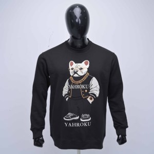 Sudadera de algodón con cuello redondo para hombre, de calidad premium, con logotipo personalizado del fabricante, negra con bordado chenille en la parte delantera. - Product Image 1