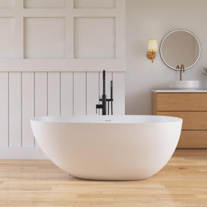 Bañera Ovalada Independiente Moderna de Superficie Sólida Maydon, Color Blanco Mate, 1800 mm, para Uso en Hogar u Hotel, Baño Moderno - Product Image 1