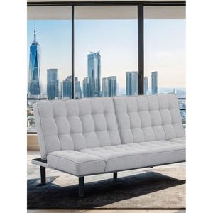 Divano Futon Grigio Chiaro con Seduta Trapuntata, Schienale Regolabile e Braccioli Convertibili in Letto, 1 Pezzo - Product Image 4