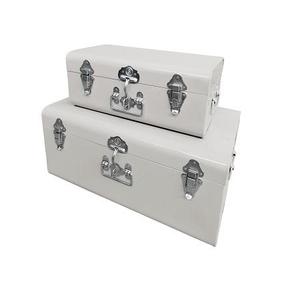 Handcrafted Chest Stackable <b>Metal</b> <b>Storage</b> <b>Trunks</b> Rectangular Brown Silver Black with Gold Latches for Sundries Organization - Product Image 2