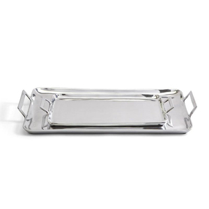 Plateau de service rectangulaire en métal, design minimaliste poli, passe au lave-vaisselle, plateau de service pour dîner, table de fête - Product Image 1