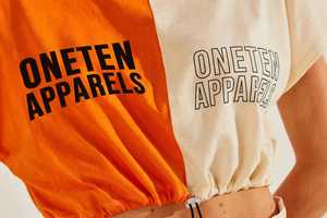 ONETEN APPARELS T-shirt court femme color block col rond manches courtes coupe ample avec logo - Product Image 4