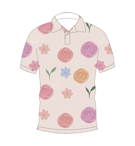 Men’s Beige Floral Rose Print Polo Shirt Pink Pastel <b>Flower</b> Pattern Short Sleeve Casual Summer Fashion Tee - Product Image 1