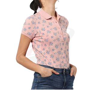 Polo con Estampado Floral, Manga Corta, Color Rosa, Informal, Tejido de Punto, 100% Algodón Piqué, Transpirable, Largo Regular - Product Image 5