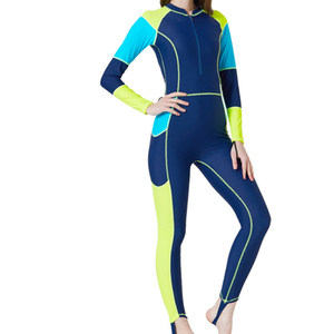 Combinaison de plongée intégrale pour femme, manches longues, col montant, color-block, anti-UV, en Spandex et Nylon, pour l'été, le surf et la plongée ; également disponible pour homme. - Product Image 1