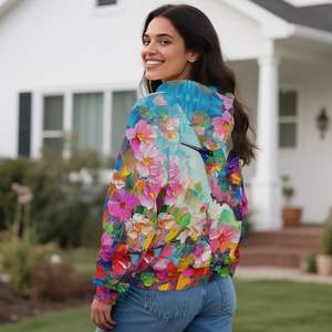 Sweat à capuche zippé pour femme, motif oiseaux adorables, hiver, imprimé en relief, épais, tendance, haute qualité, vente chaude - Product Image 5