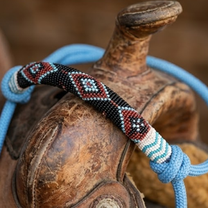 Laisse d'entraînement professionnelle bleu clair, tressée à la main, avec muserolle à 4 brins, nœud Fiador et boucle, équipement équestre pratique - Product Image 4