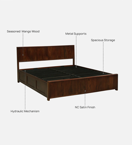 Cama tamaño queen de madera maciza de mango con acabado en caoba y almacenamiento hidráulico - Product Image 6