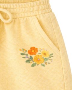 Ensemble décontracté deux pièces pour femme : débardeur court côtelé et short à cordon de serrage, broderie florale jaune douce – Fabricant - Product Image 6