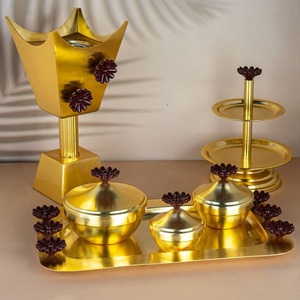 Golden Brass Incense Burner Set with Floral Knobs Handmade for Religious Use Chinese Style All-Season Decorative Holder - Product Image 3