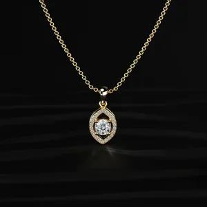 Collar con Colgante de Halo en Forma de Ojo, Corte Redondo, Collar de Diamantes Hecho a Mano, Oro con Diamantes Cultivados en Laboratorio CVD con Claridad D-E VVS-VS, Certificado IGI - Product Image 2