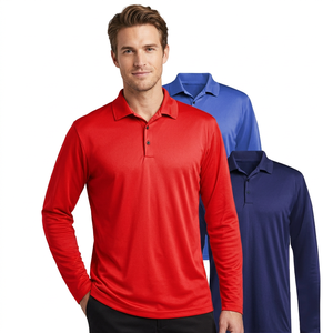 Camiseta de Manga Larga para Hombre, Color Sólido, Tejida, Transpirable, con Estampado Digital, de Secado Rápido, Informal, Azul, Rojo, Marino, Poliéster - Product Image 2