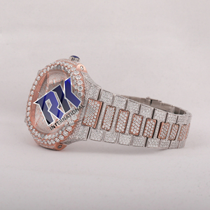 Montre de luxe classique en acier inoxydable avec diamants glacés pour homme, cadran en moissanite VVS, montre-bracelet personnalisée en or rose tendance - Product Image 3