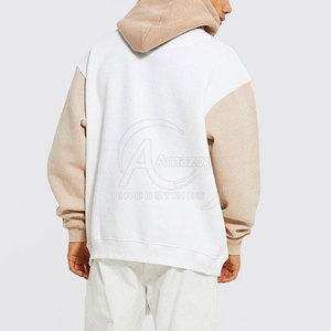 เสื้อฮู้ดดี้โอเวอร์ไซส์ผู้ชาย ผ้าฟลีซสีขาวเบจ ดีไซน์กระเป๋าเสื้อ แต่งสีตัดกัน สไตล์ลำลอง ใส่ได้ในฤดูใบไม้ร่วง - Product Image 2