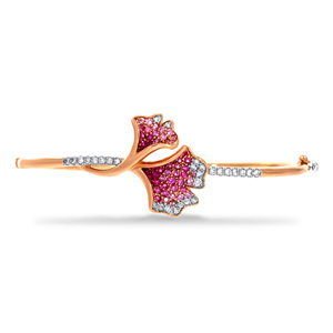 กำไลข้อมือดีไซน์เนอร์สำหรับผู้หญิง 14K ประดับเพชรเลี้ยงในห้องปฏิบัติการสีชมพูโรสโกลด์ลายดอกไม้ - Product Image 2