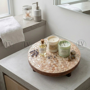 Pedestal de madera con nácar, soporte elevador vintage para decoración de lavabo, para perfume, vela, planta, botella, maquillaje, de Vietnam - Product Image 4