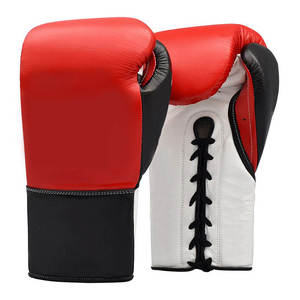 Red Black Leather Boxing Gloves Lace Up Wrist Closure for Adults Training Sparring Gear <b>Elite</b> Lace Up Boxing Gloves - Product Image 2