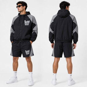 Conjunto de Pantalones Cortos y Chaqueta de Nailon de 2 Piezas Personalizado para Hombre, Traje Deportivo Cortavientos de Alta Calidad Sudadera con capucha y pantalones cortos estilo streetwear - Product Image 4