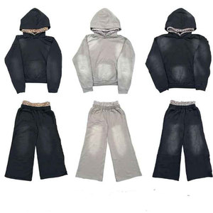 Ensemble survêtement homme personnalisé avec logo, effet délavé, en molleton de coton uni, respirant, pull chaud pour l'hiver - Product Image 1