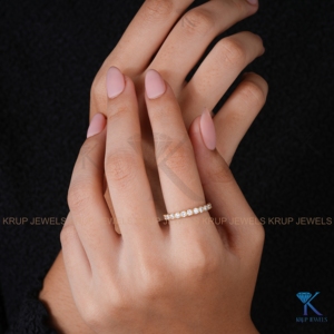 Cut Lab-Grown Diamond Minimalist Eternity Band Solid Yellow Gold | Classic Bridal <b>Stacking</b> <b>Ring</b> | Wedding Anniversary Band KRUP - Product Image 5