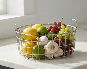 Cesta Redonda de Alambre Metálico de Primera Calidad, Cesta de Almacenamiento de Frutas y Verduras de Diseño Simple - Product Image 1