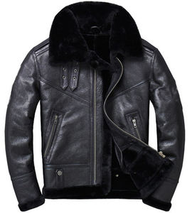 Blouson aviateur en peau de mouton véritable avec col en fourrure, vêtement d'hiver de luxe, manteau en cuir de mouton véritable, blouson aviateur décontracté en fourrure - Product Image 6