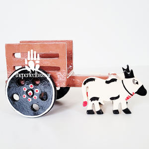 รถเข็นไม้บูลล็อกสีน้ำตาล The Perfect Bazaar ผลิตในอินเดีย รถเข็นบูลล็อกยอดนิยมทันสมัย - Product Image 2