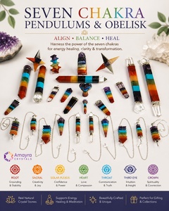 Juego de Péndulos de Cristal Pulido, Resistentes al Agua, Ovalados, de Colores Arcoíris, con los Siete Chakras, Herramientas de Sanación, Arte Feng Shui, Coleccionable - Product Image 6