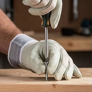 Gants de travail de sécurité en cuir de vachette grainé haute performance avec manchette caoutchoutée pour travaux lourds, haute résistance à l'abrasion - Product Image 3