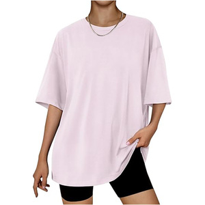Camiseta Oversize de Cuello Redondo para Mujer, Color Liso, Manga Corta, Ajuste Holgado, 100% Algodón Jersey, Transpirable, Ecológica, Hombro Caído - Product Image 3