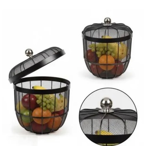 Antique Black Metal Fruit <b>Basket</b> <b>With</b> <b>Lid</b> Modern Decorative Mesh Storage Bowl <b>With</b> Elegant Butterfly & Leaf Design For Kitchen - Product Image 3
