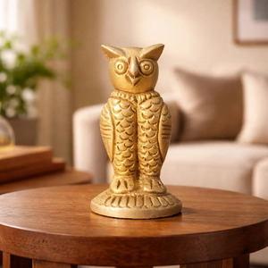 Figurine d'hibou en laiton texturé SHUBHAM, artisanat en métal, statue d'hibou sculptée, décoration de bureau pour étagère - Product Image 6
