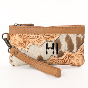 Pochette portefeuille en cuir de vachette Hairon façonné, style western, sac à main organisateur - Product Image 6