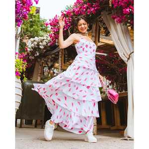 Robe en coton blanc Siena à motif floral, taille XS, respirante et à taille naturelle, idéale pour les occasions quotidiennes - Product Image 2