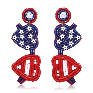 Trendy Handmade Patriotic Lips Heart <b>Red</b> White Blue Statement Dangle <b>Earring</b> Women Girls Party Crystal Rhinestone Gift - Product Image 1