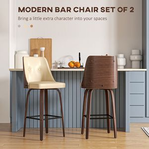 Set di 2 Sgabelli da Bar Girevoli Beige, Altezza Bancone, in Pelle PU con Schienale Trapuntato, Poggiapiedi, Design Contemporaneo, Base Cromata per Uso in Cucina - Product Image 6
